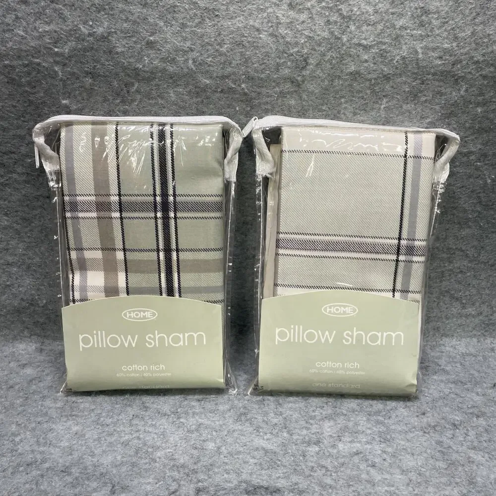 Vtg Target Home Sage Plaid Standard Pillow Shams Set of 2 Cotton Rich New Sealed